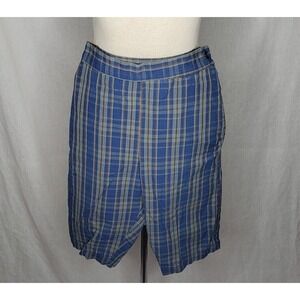 Vintage 1940s 1950s blue and grey plaid Bremuda Shorts Size Small 26 Inch Waist